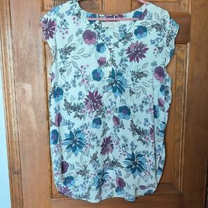 LOFT Aqua Blue and Purple Floral Blouse XL